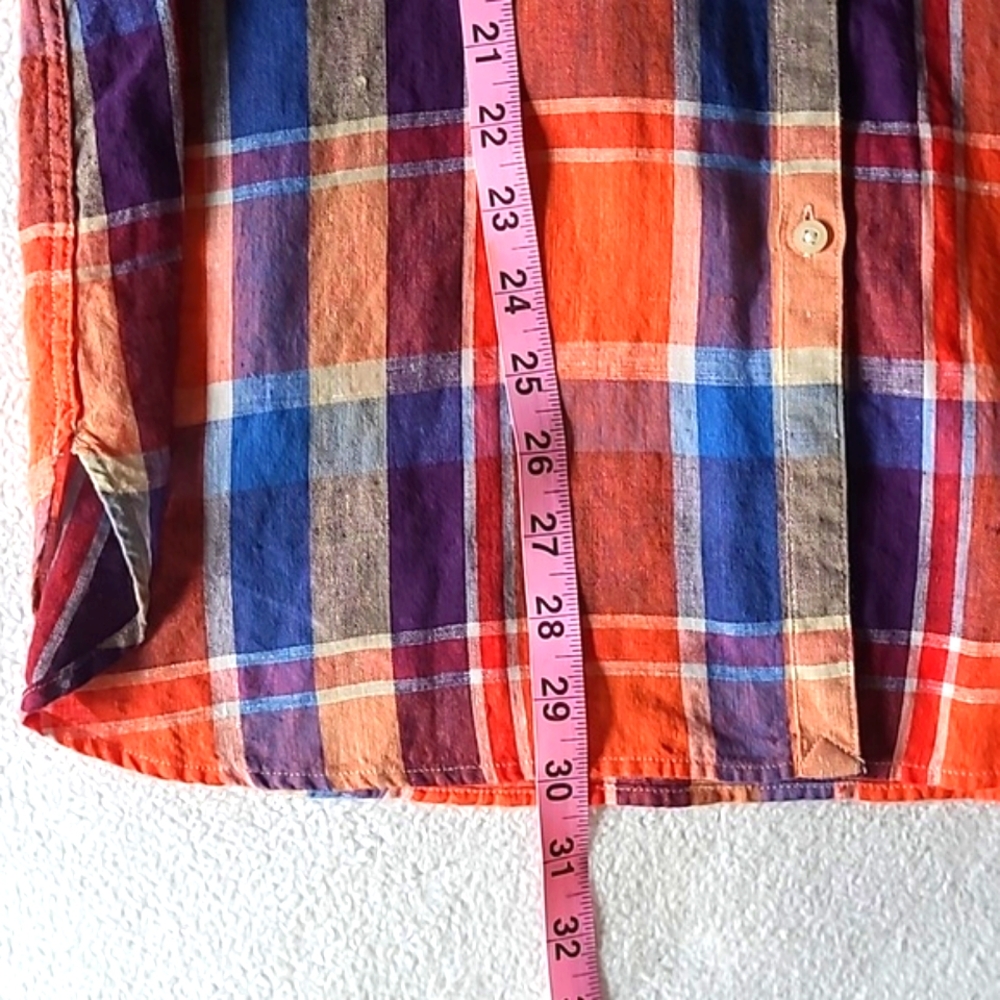 Lauren Ralph Lauren Plaid Linen Shirt. Size Large. Orange/Blue. Western Cowgirl. - Picture 8 of 16